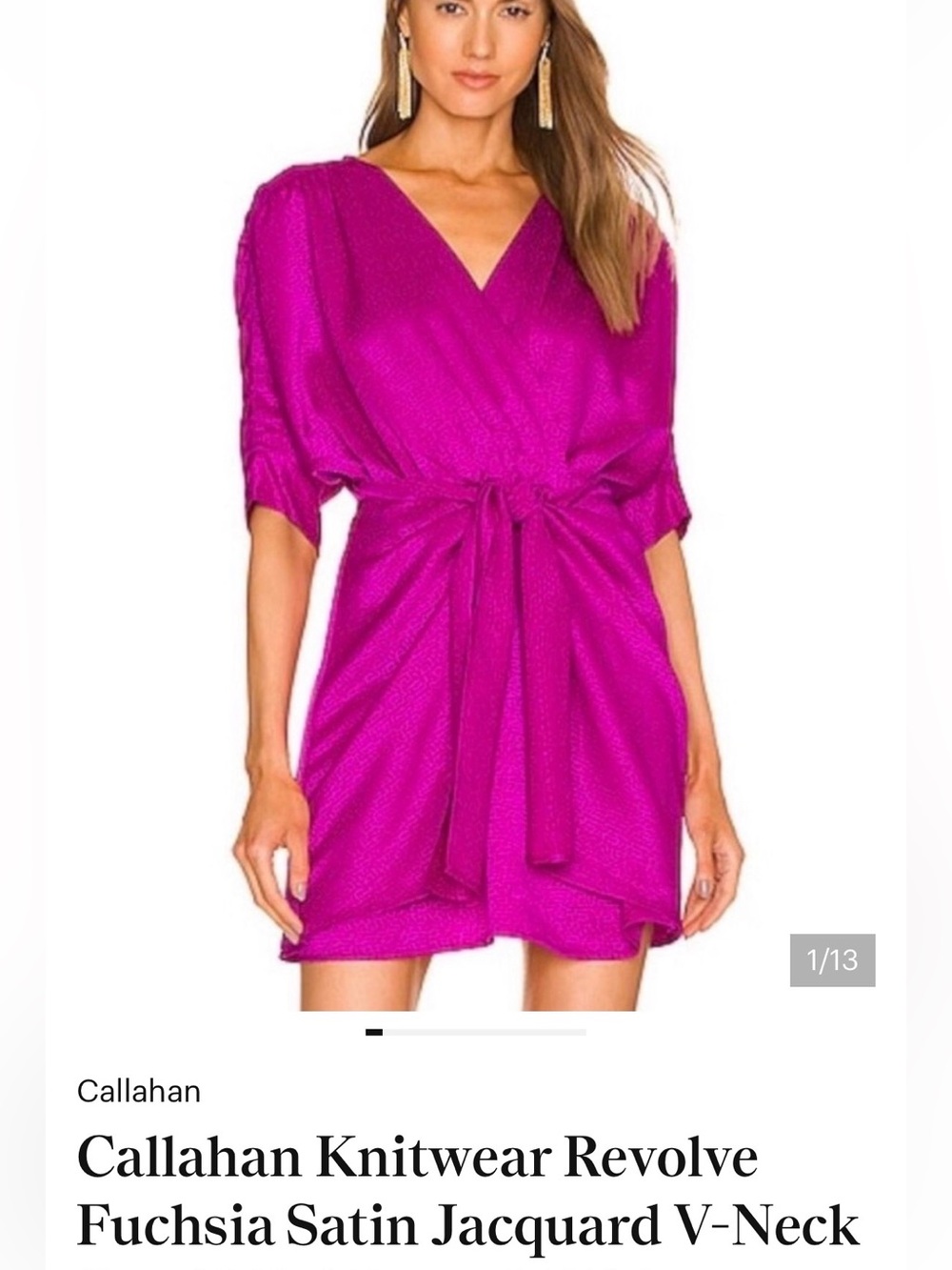 Callahan x revolve Satin Jaquard Wrap Hot Pink dress XS